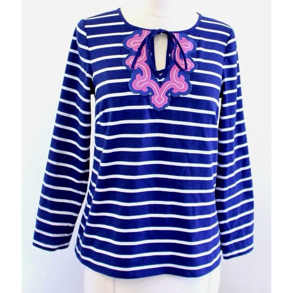 Vineyard Vines Tops - Vineyard Vines Striped Popover Peasant Blouse Top Blue White Pink Women’s XS